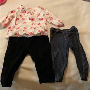 Carters corduroy pants, floral blouse,leggings